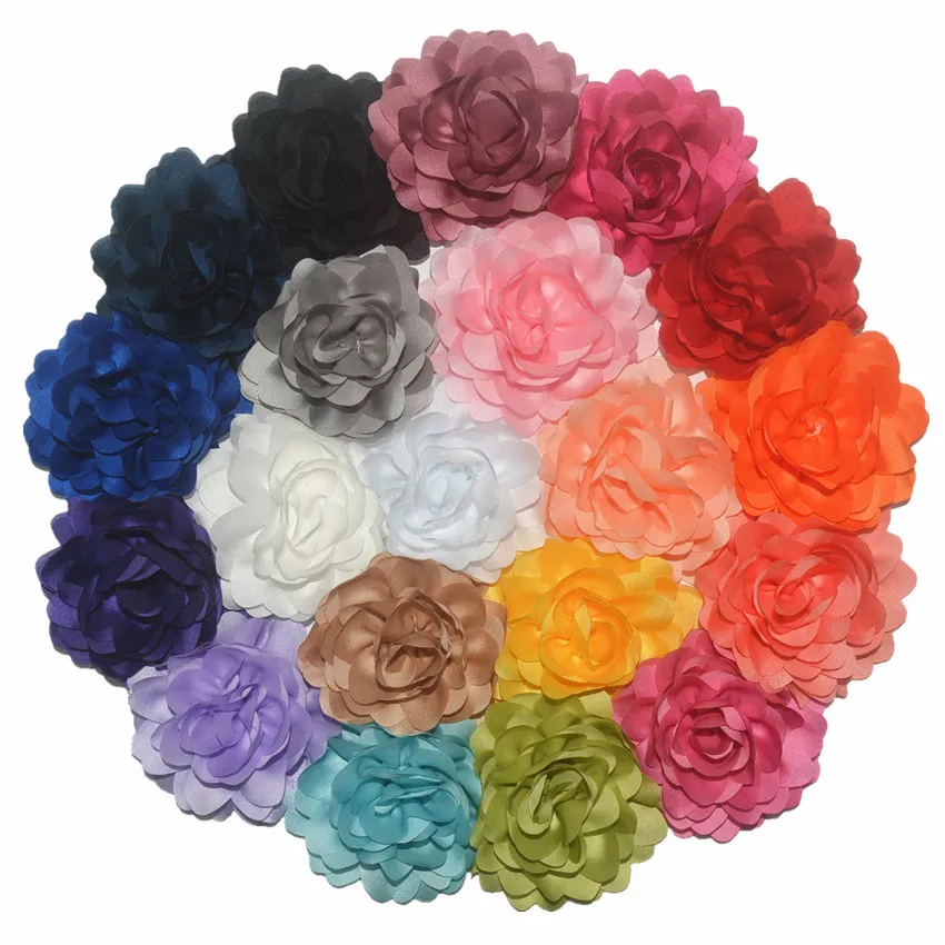 Newest 3.2' Satin Ribbon Flower Multy Layer Fabric Flower For Girls Headwear Accessories