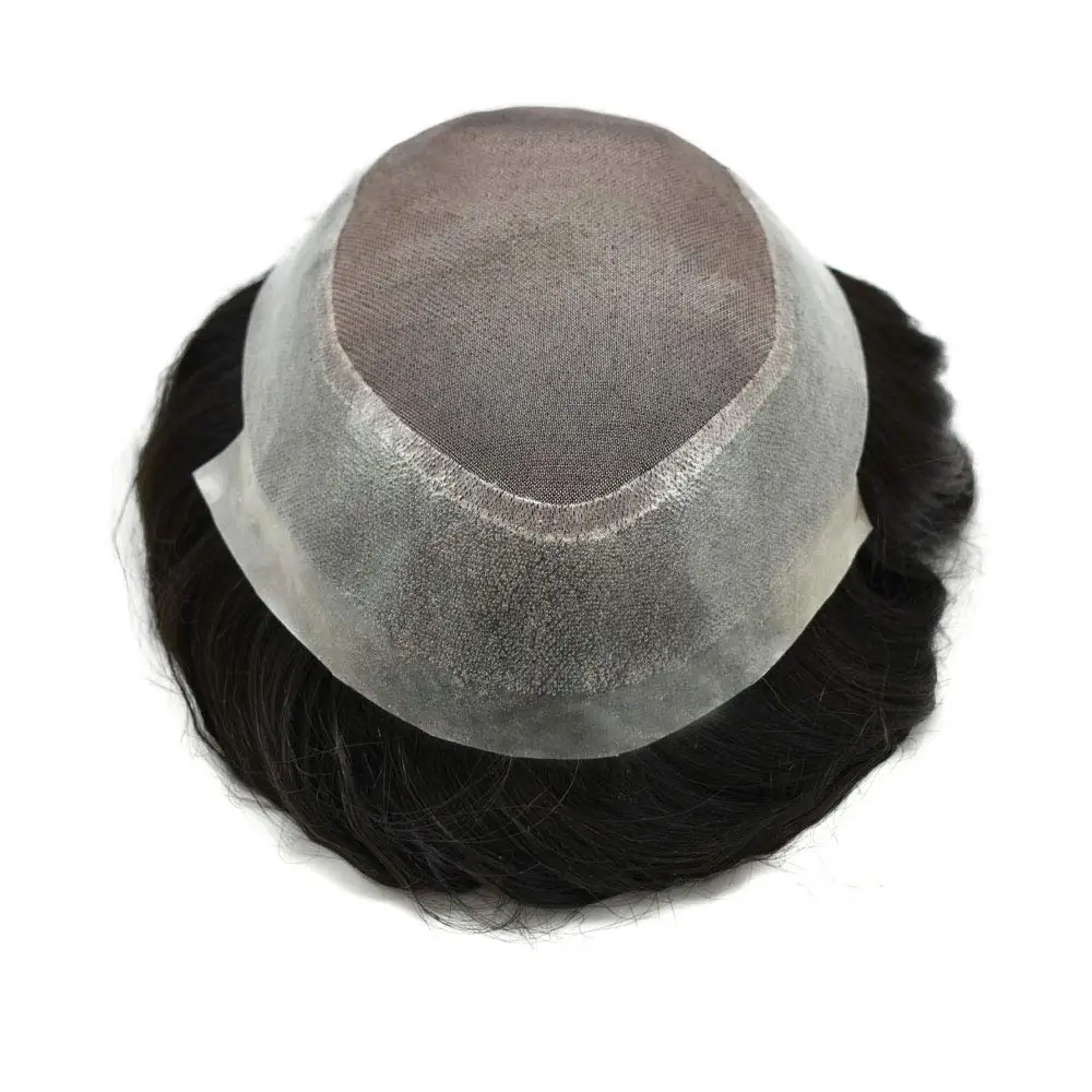 Mens Toupee Natural Black Remy Human Hair System Clear Poly Skin Around Hairpiece Monofilament Wig Durable PU Hair Replacement