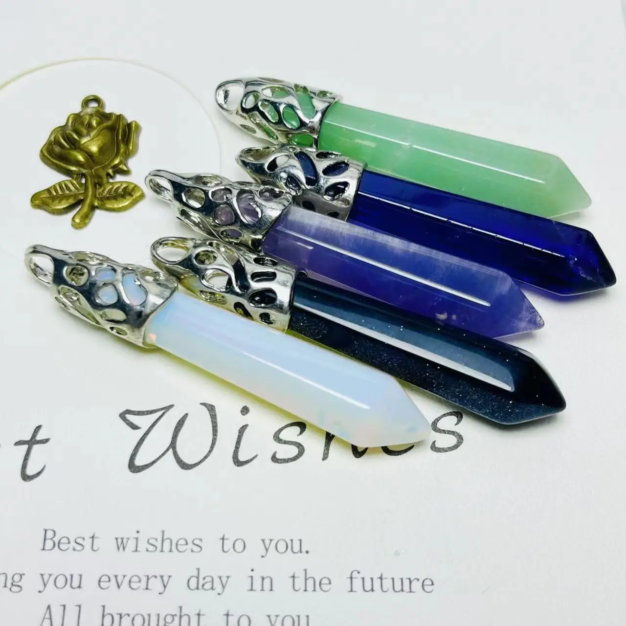 Wholesale Point Crystal Rose Quartz Pencil Gemstone Pendant Handmade Pendant Accessories For Gift
