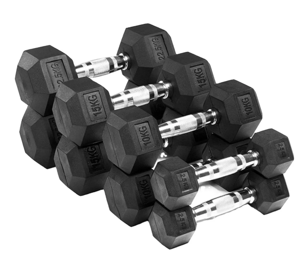 Commercial Hex Dumbbell Set for Gym 2.5-50 kg Free Weights in 2.5 5 7.5 10 15 20 22.5 25 30 32.5 35 37.5 40 45 47.5 kg Sizes
