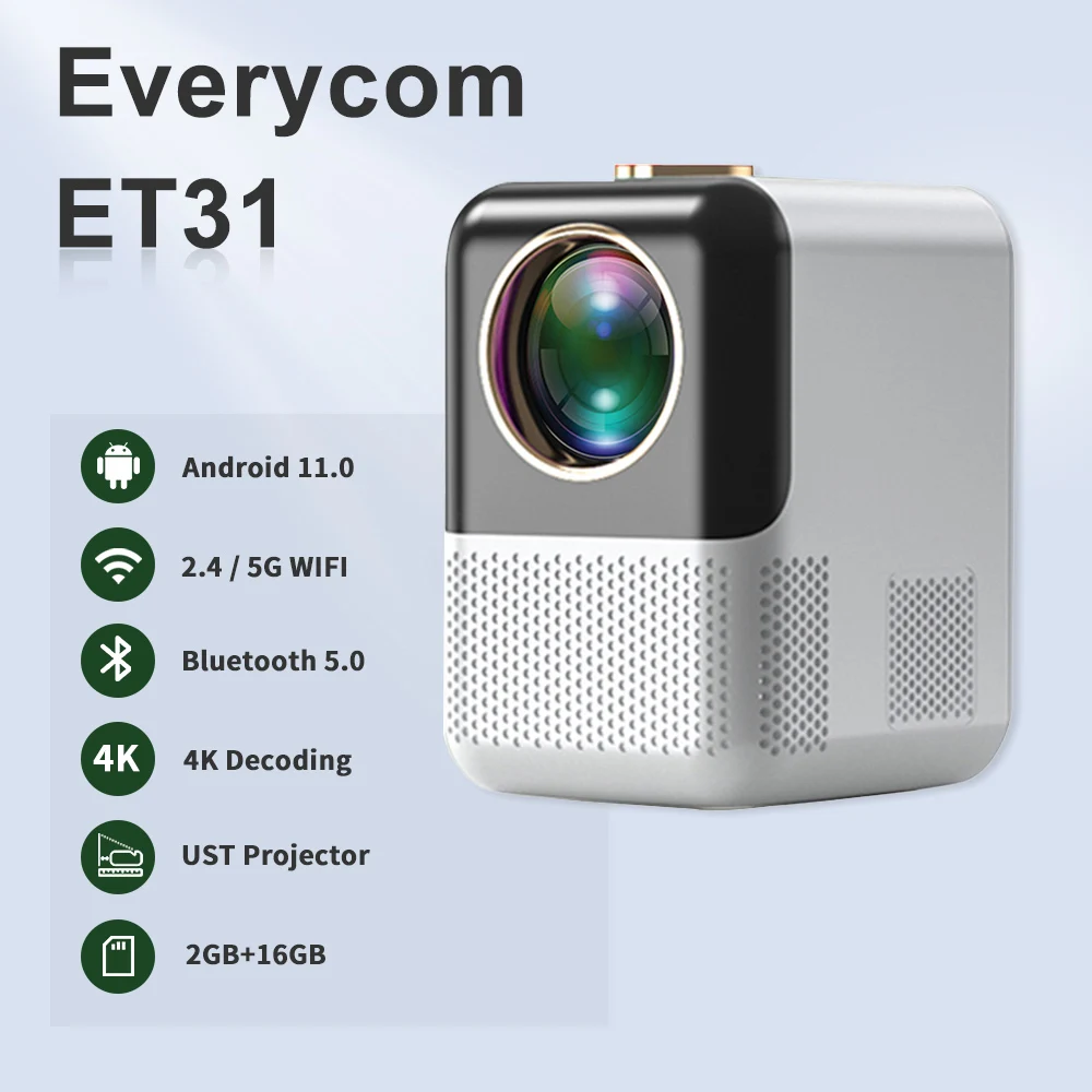 Touyinger ET31 UST Portable Min Projector Full HD 720P Support 4K Mini Projetor 5G WiFi LED Android Projector For Home Theater
