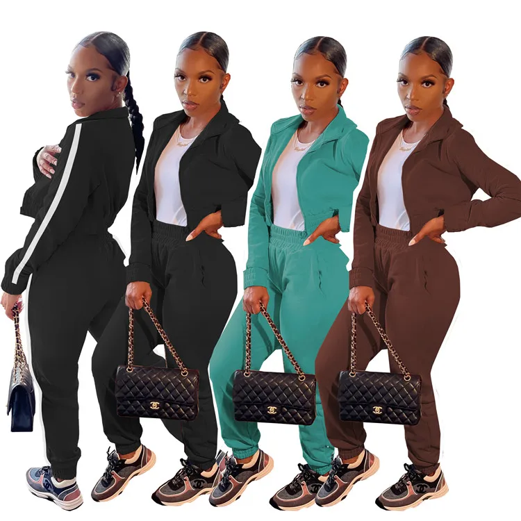 Fashion Ladies Daily 2 Piece Outfits Long Sleeve Zipper Tracksuit Winter Women Two Piece Set