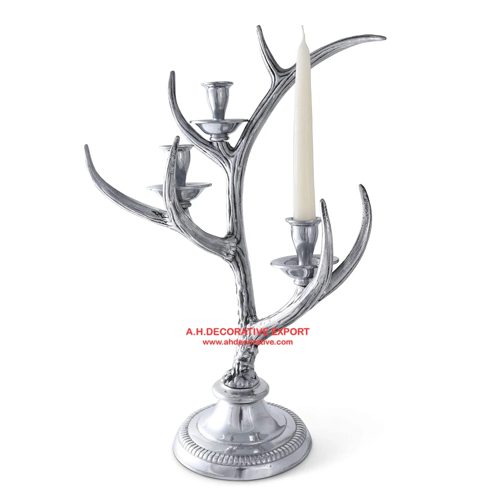 Metal Antler Candle Holder on Base Unique design Silver Finished Aluminum Candle Holder in Antler Shape for Sale