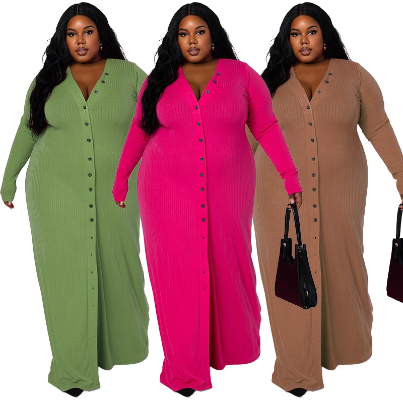 2023 Spring Wholesale Summer Women Long Sleeve Plus Size  Casual Women Dress Clothings