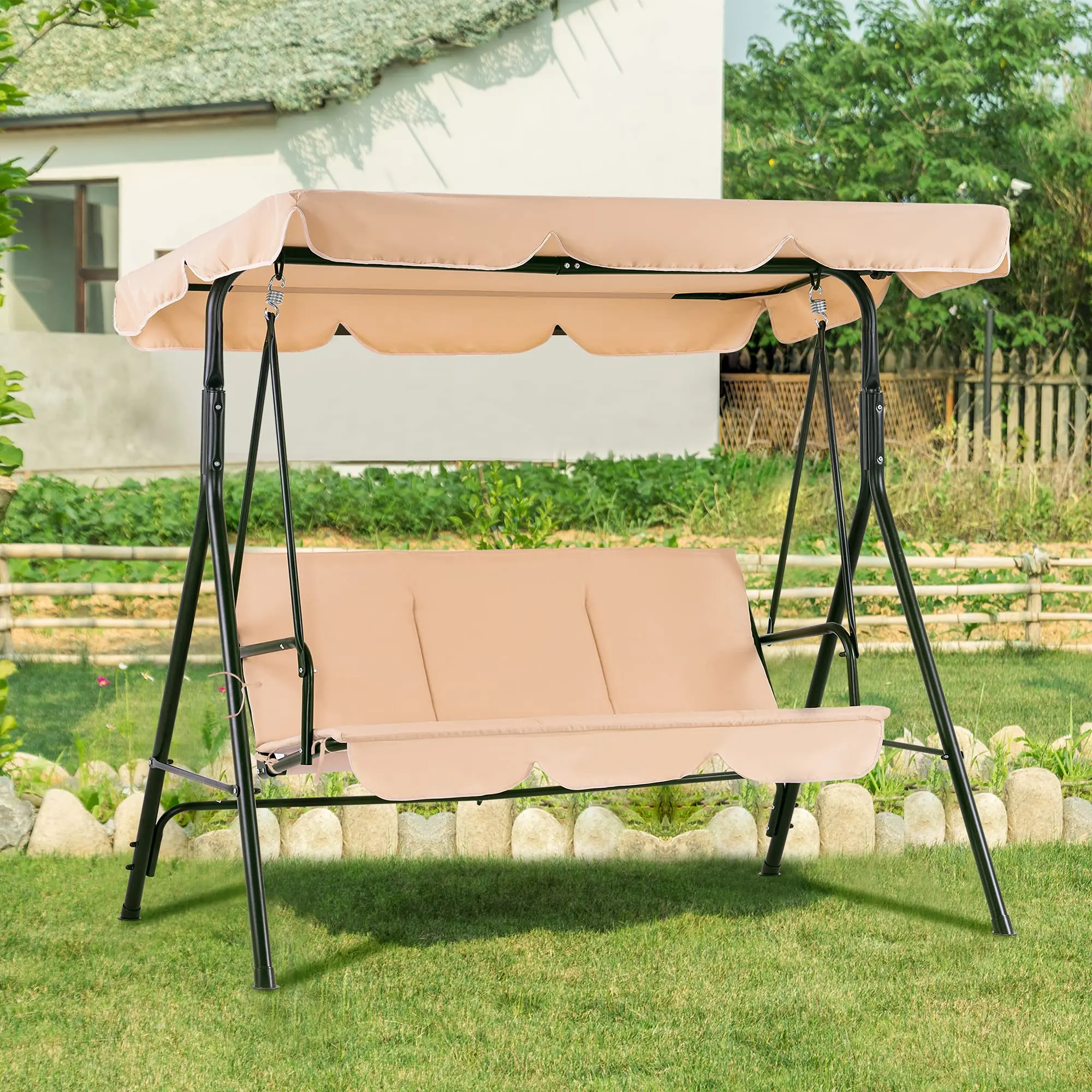 Lonsen Outdoor Handmade  Seat Rattan Hanging Patio Swinging Chairs Wicker Swing Egg Chair For three Person