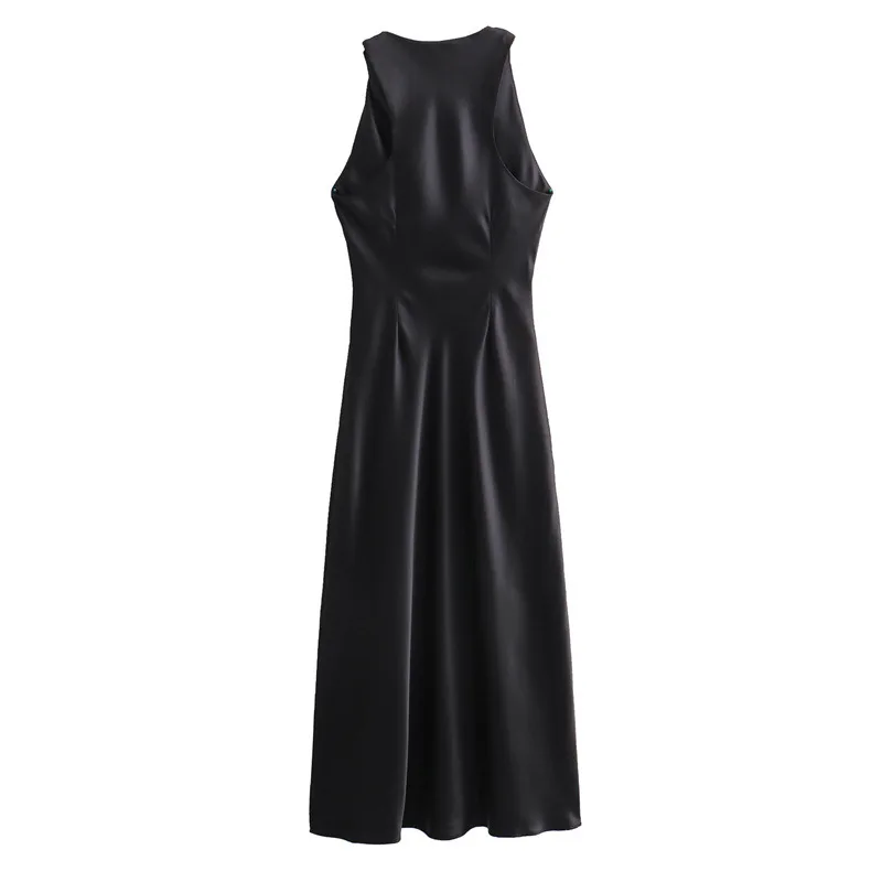 GX2090 Fashion 2024 summer clothing boutique sexy sleeveless o-neck satin long dress elegant casual maxi dresses