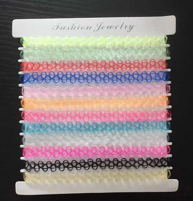 12Pcs/lot Vintage Fish Line Necklace Stretch Tattoos for Women Girls Hand Knit Elastic Flower Necklace Teen Jewelry Gifts