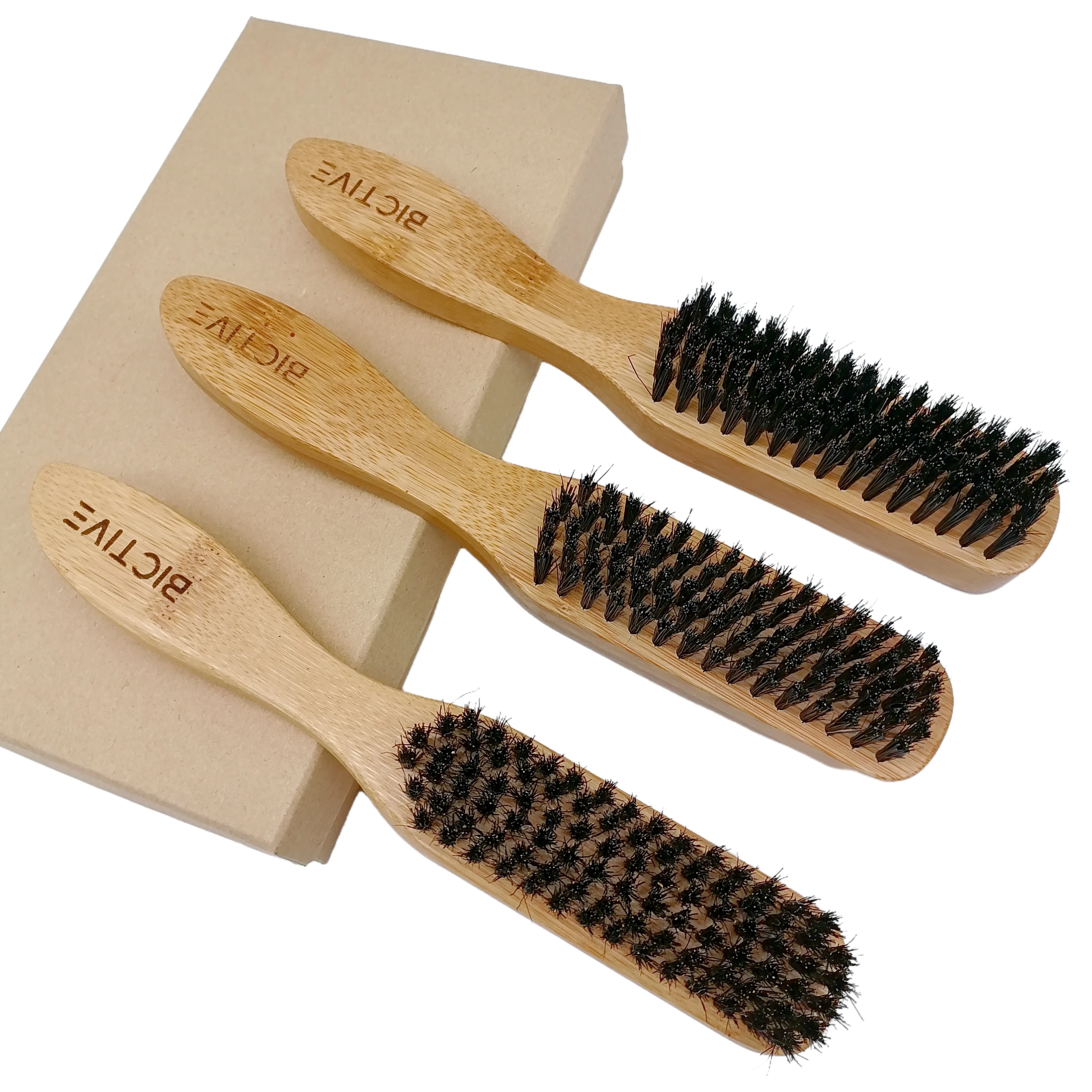 Wooden handle three sides pure pig hair shoe polish brush multifunctional shoe polish brush soft leather shoe brush
