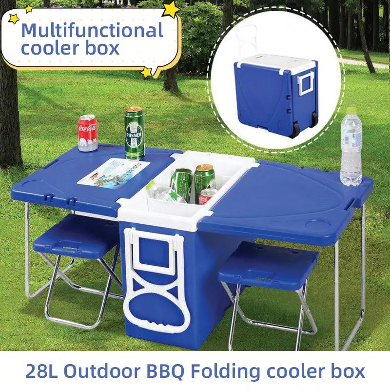 28L foldable cooler table with chairs