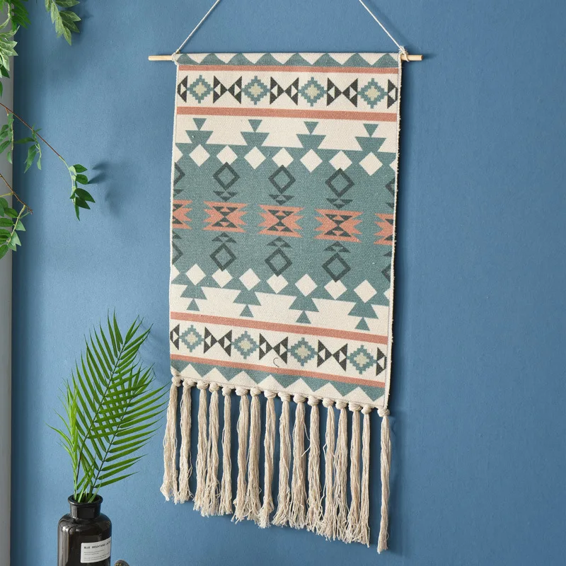 Woven Macrame Wall Hanging Boho Tapestry Home Nursery Wall Decor Retro Tassels Tapestry Geometric Pattern