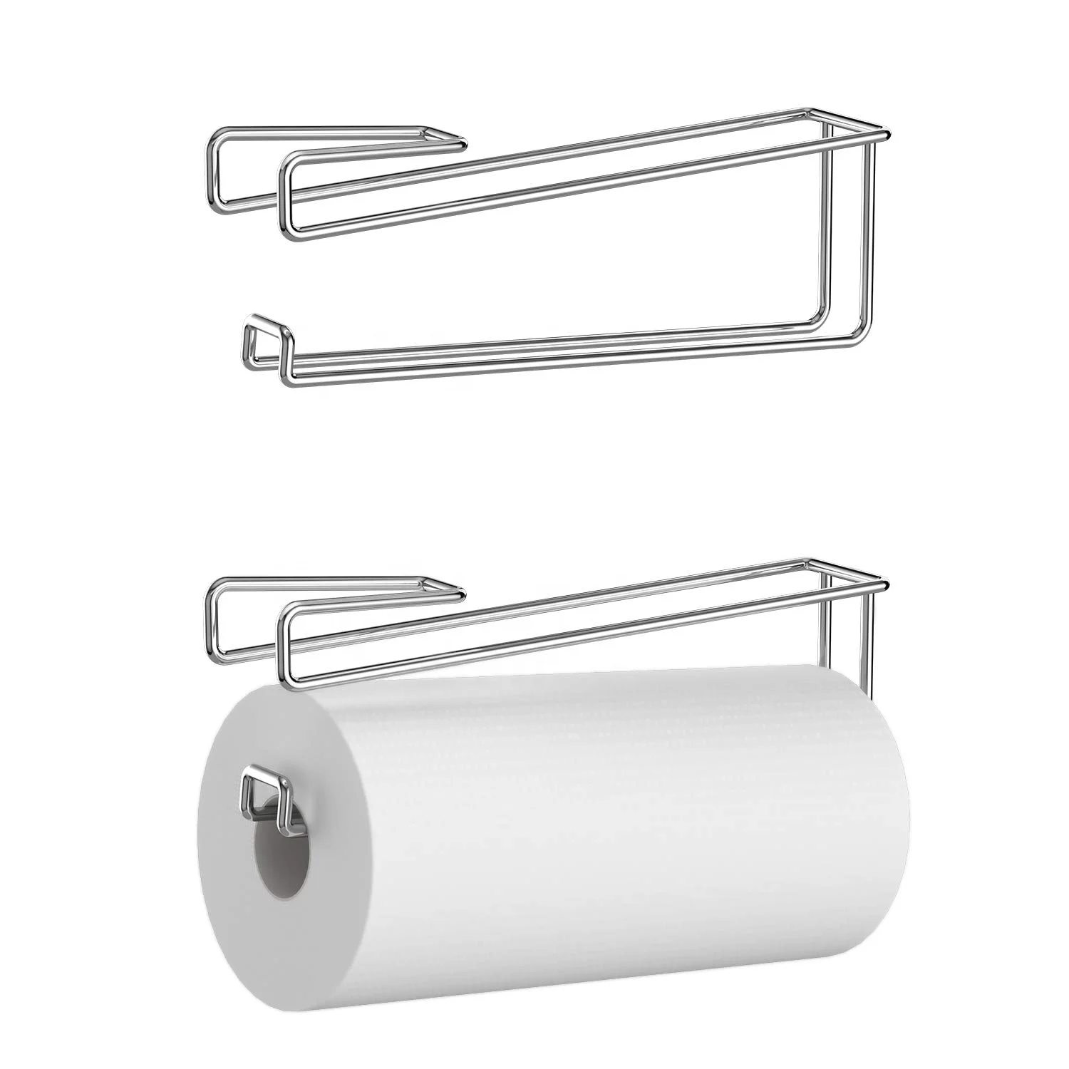 Under Cabinet Paper Towel Holder, Removable Roll Paper Towel Holder Dispenser Storage Rack for Kitchen Countertops, Silver