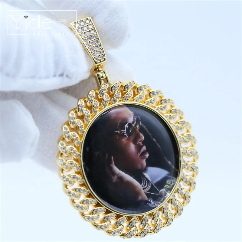 Hip hop photo memory medallions necklace men round sublimation jewelry blanks custom picture 38mm 45mm photo pendant