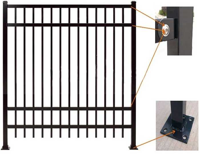 Powder Coated Steel Tubular Fencing Galvanized Spear Head Picket Steel Fence Galvanized Steel Fence