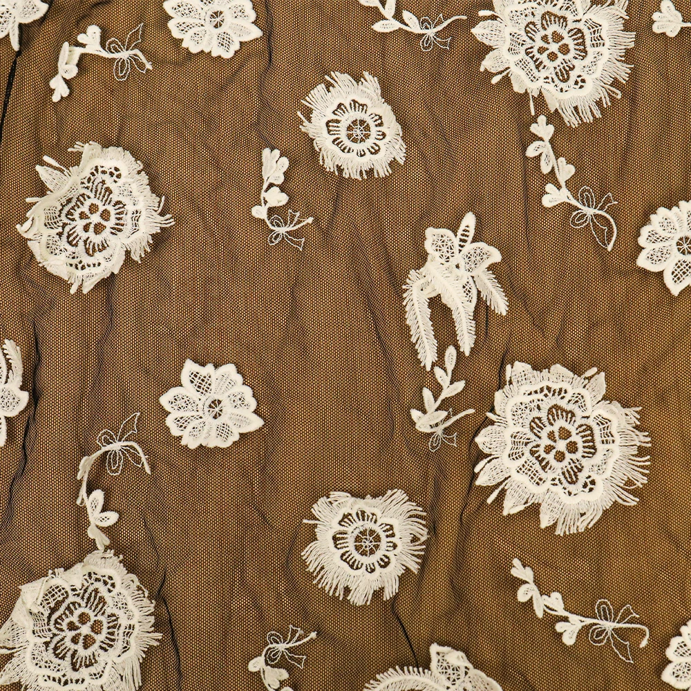 High feedback Pink floral Embroidery Lace tulle fabric Flat embroidery mesh embroidery fabric