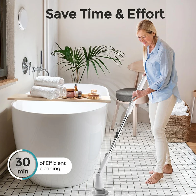 360 Degrees Electric Spin Scrubber Handle for Washing Bathroom Tile Floor Electric Spin Scrubber Silicone Spin Cleaning Brush