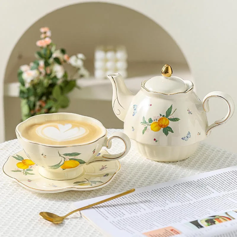 Lemon series French exquisite coffee afternoon tea home teapot set ceramic English cartoon gift box