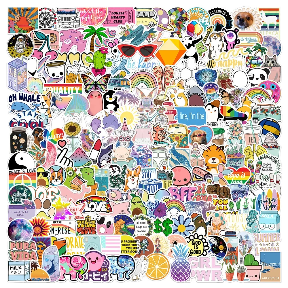 200pcs Cute Cartoon Sticker for Computer Luggage Skateboard Die Cut Stickers Random Packs (1600258729825)