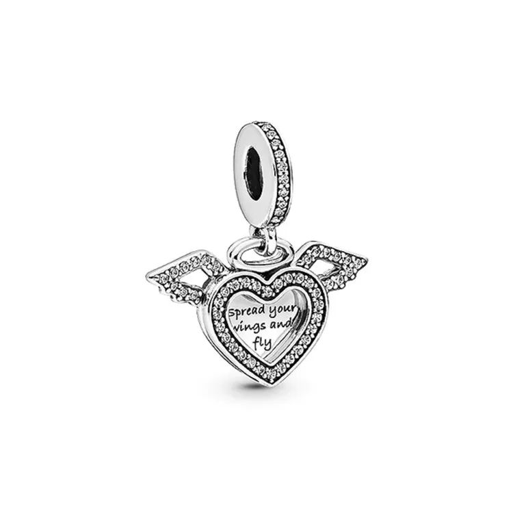 Wholesale S925 Sterling Silver New Charm Heart Shape Angel Wing Charm