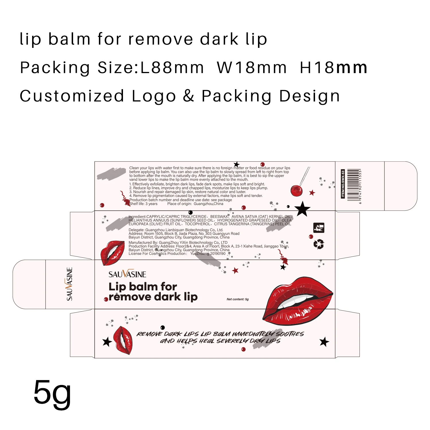 Wholesale 2 in 1 Lip balm Private Label Natural Organic Moisturizing Dark Lip Care Lightening Bleaching Lip Balm Cream