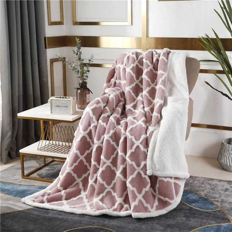 New Winter Thickened Blooming Double Layer Of Blanket Flange Casual Sofa Coral Fleece Velvet Cover Blanket