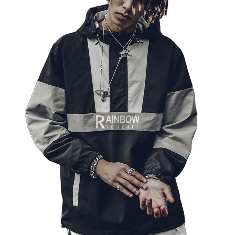 2022 Hooded Jackets Men New Patchwork Color Block Pullover Jacket Fashion Tracksuit Coat Men Hip Hop Streetwear Jacket Men