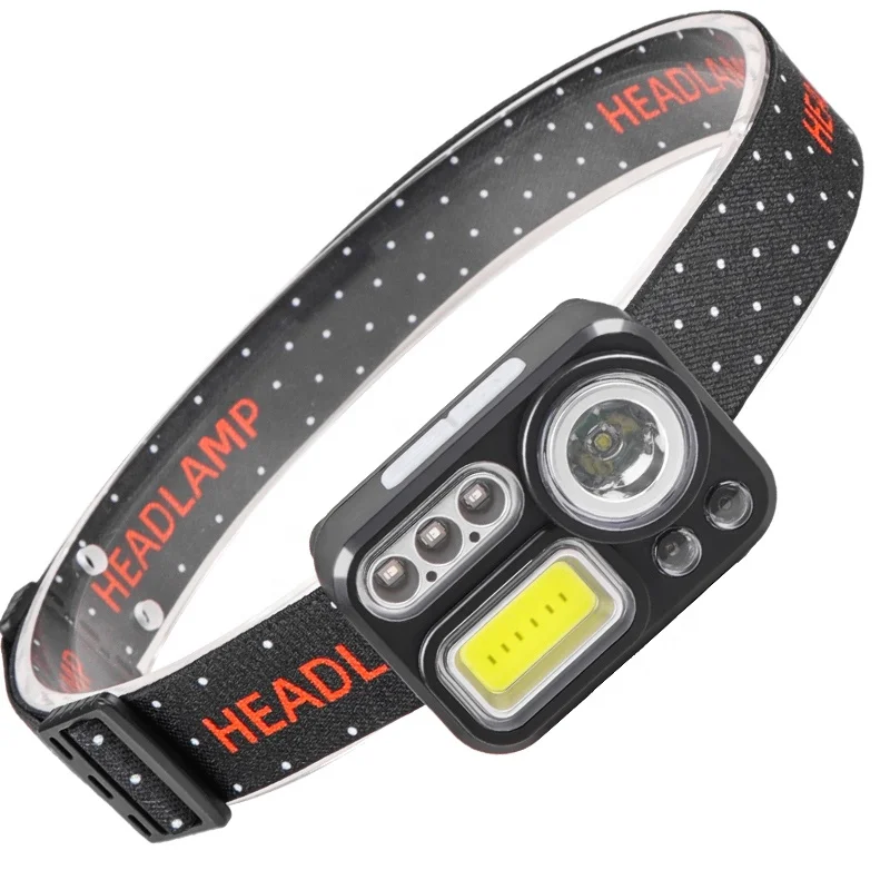 400 Lumen Multi Light Color LED Headlamp Built-in Battery Rechargeable Type C Head Torch Sensor Function for Camping Running