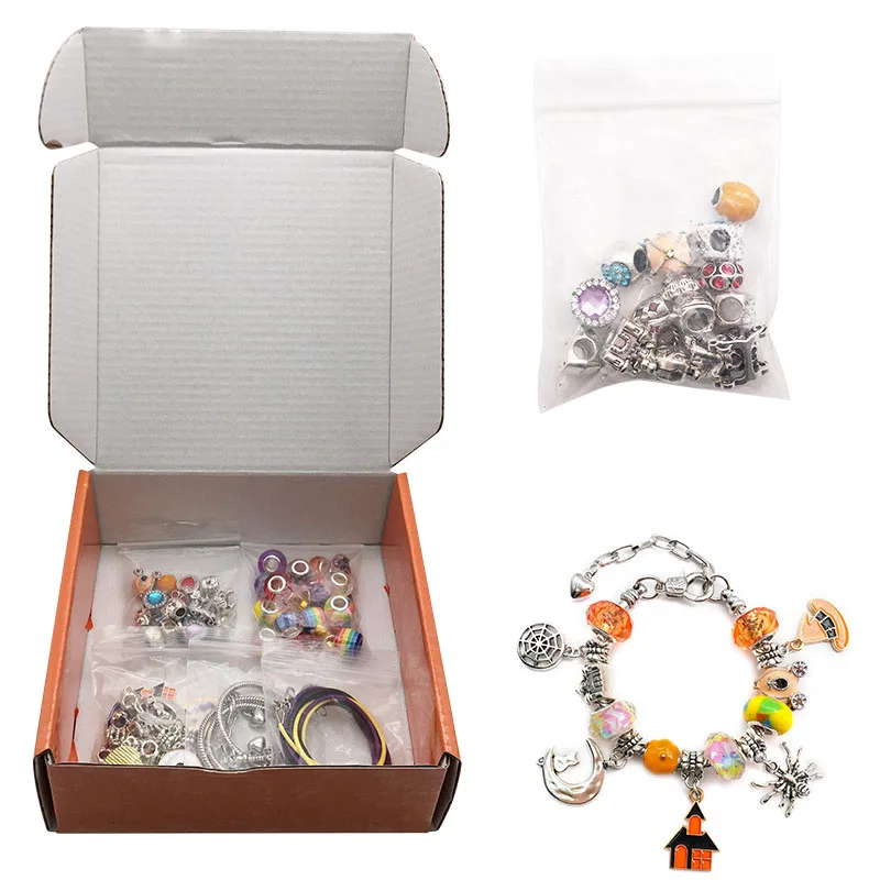 Creative Halloween Handmade DIY Surprise Blind Box Set Children Beaded Charm Necklace Bracelet Kids Fashion Jewelry Gift Box Set