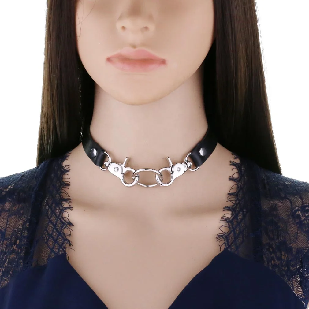Personalized Simple PU Leather Chain Buckle Collar Fashion Belt Buckle Necklace Punk Harajuku Sexy Ring Necklace
