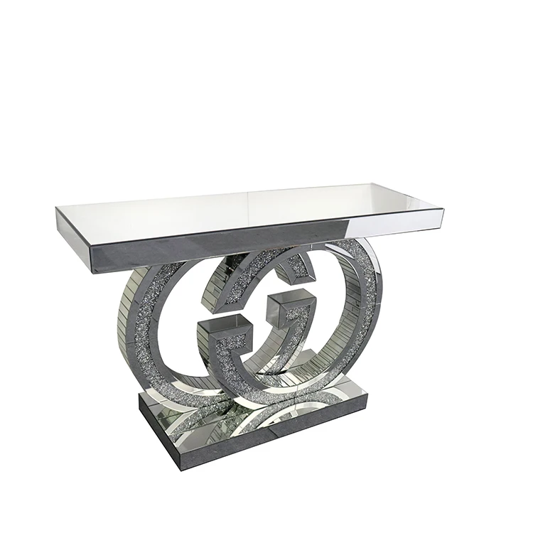 YGJS0001 Manufacture Custom Luxury Design Crushed Crystal Sliver Hall Console Table Glass Modern