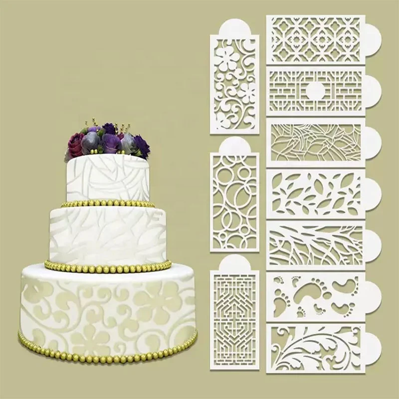 Plastic Spray Flower Template Stencil Mesh Lace Fondant Cake Stencils for Cake Decoration Supplies