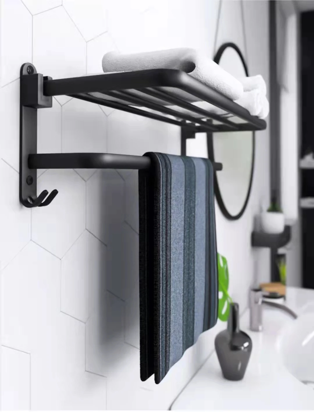 hot sales modern design black towel rack bathroom set accessories