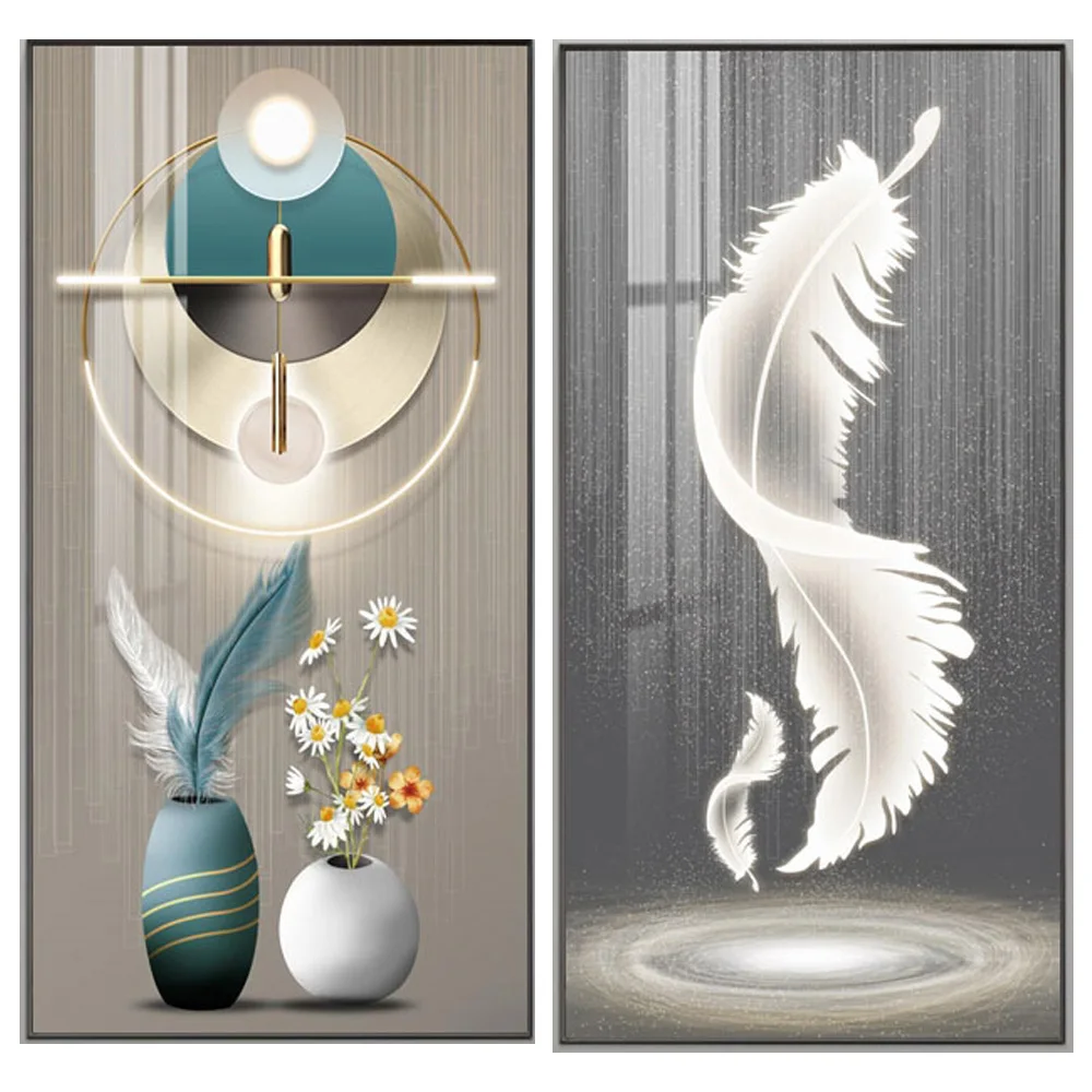 Modern Hot Sale Living Room Home Decor Abstract Wall Art Best 3D Effect Crystal Porcelain Painting Landscape Photo Gold Framed
