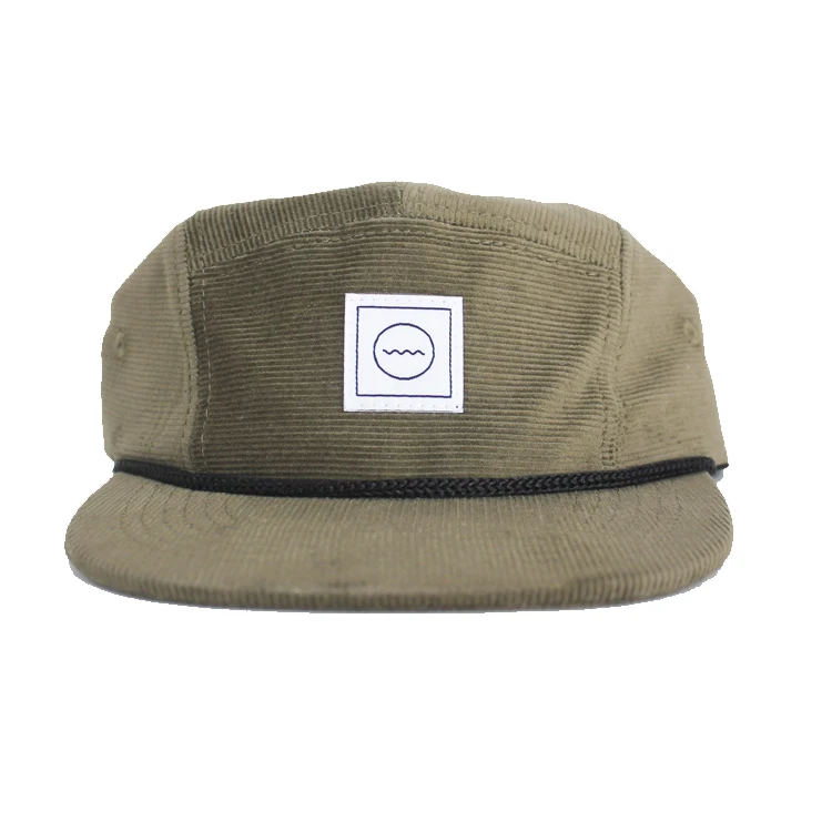 Corduroy Five-Panel Hat in Olive/Custom Logo Label corduroy 5 panel hat/wholesale corduroy 5 panel camper hat