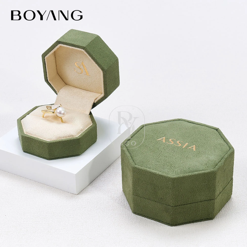 Boyang Custom New Design Luxury Octagonal Velvet Necklace Ring Packaging Jewelry Box with Logo