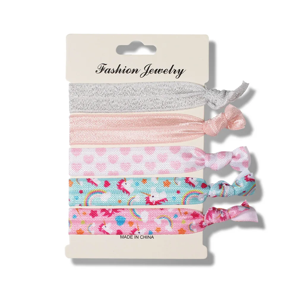 Summer colorful non crease elastic hair band ponytail holder foe rubber band custom print hair ties bracelet accessories