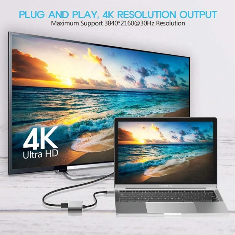 USB C HUB 4 in 1 aluminum material faster data transfer USB C to Type-C+HDTV+VGA+USB 3.0 adapter 4 pots adapt