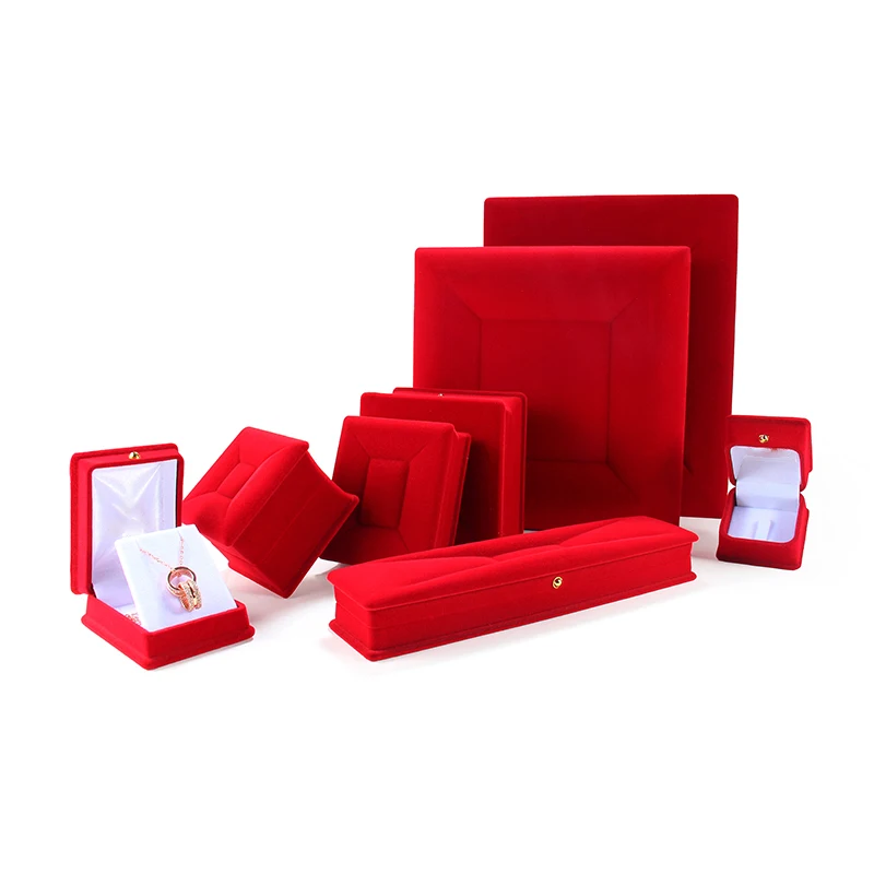 FSD Factory Wholesale Popular Design Red Black color flocking Jewelry box case for bracelet ring earring bangle set gift box