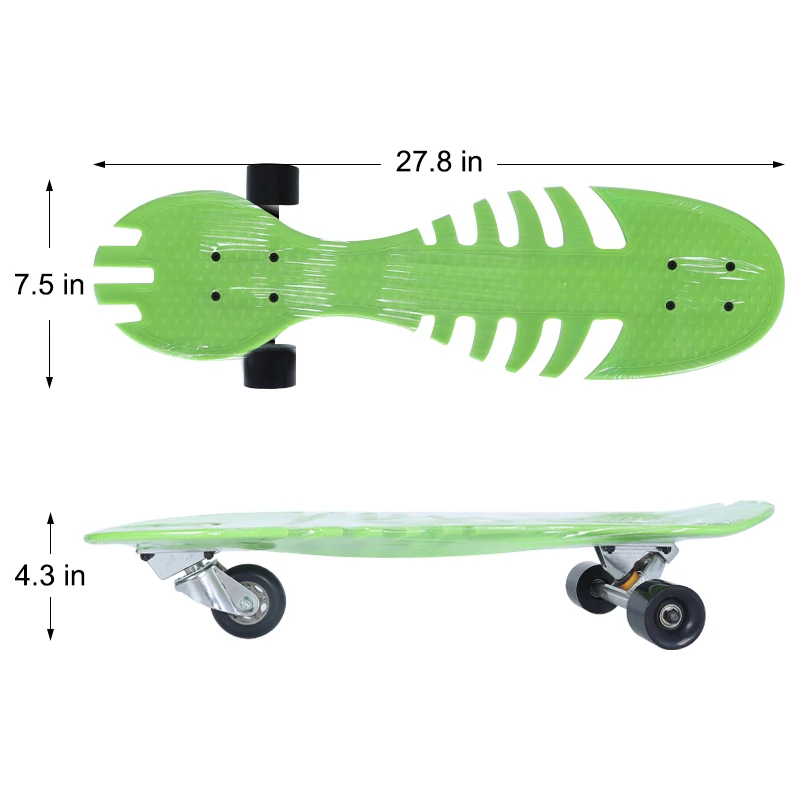 Fish Plastic 3 Wheel Snake Skate Wave Board 28 Inch Skateboard Adult for Boys and Girls