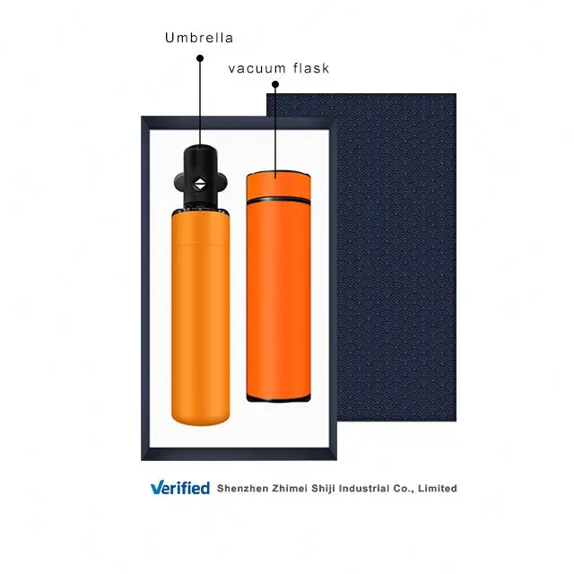 Wholesale Promotional Gift Sets Custom logo Printing Stainless Steel Thermos Cup Portable Automatic Folding Umbrella