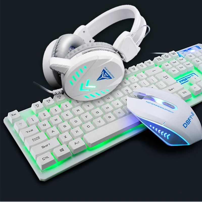 
Computer Wired Gamer Mouse Headphones Keyboard Set RGB Gaming LED Keyboard And Mouse Combo 