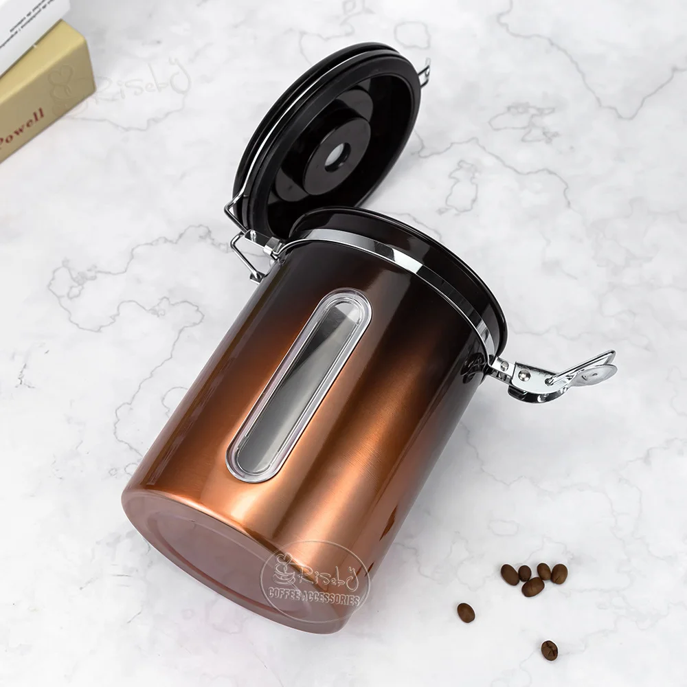 Extra Large Capacity 1kg 2800ml Coffee Canister Transparent Window Co2 Valve Vacuum Sealed Coffee Bean Container with 30ml Spoon