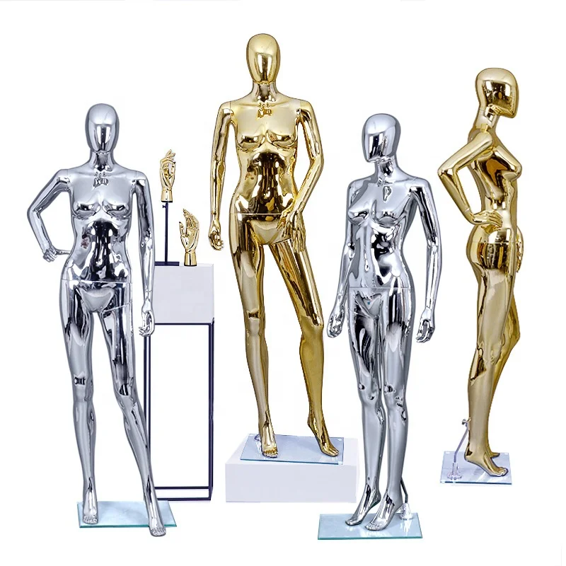 Wholesale Shinny Gold Chrome Mannequin Silver Golden Display Shop Window Women Body Fiberglass Mannequins Female for ladies