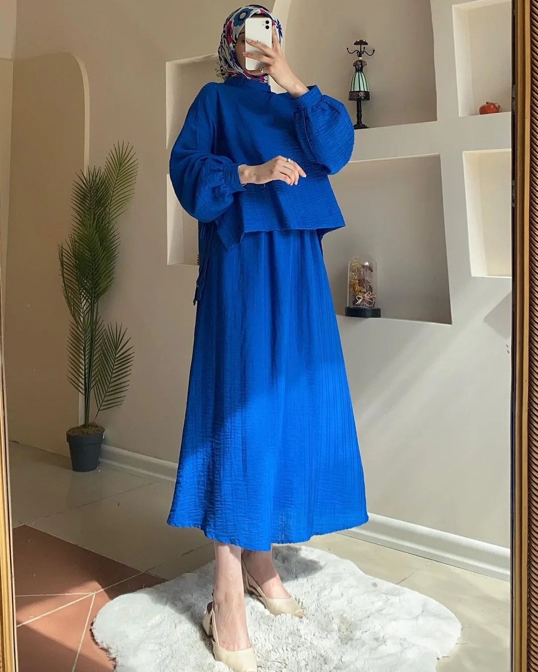 new fashion long sleeved dress women clothing spring two piece sets solid color elegant women muslim dress