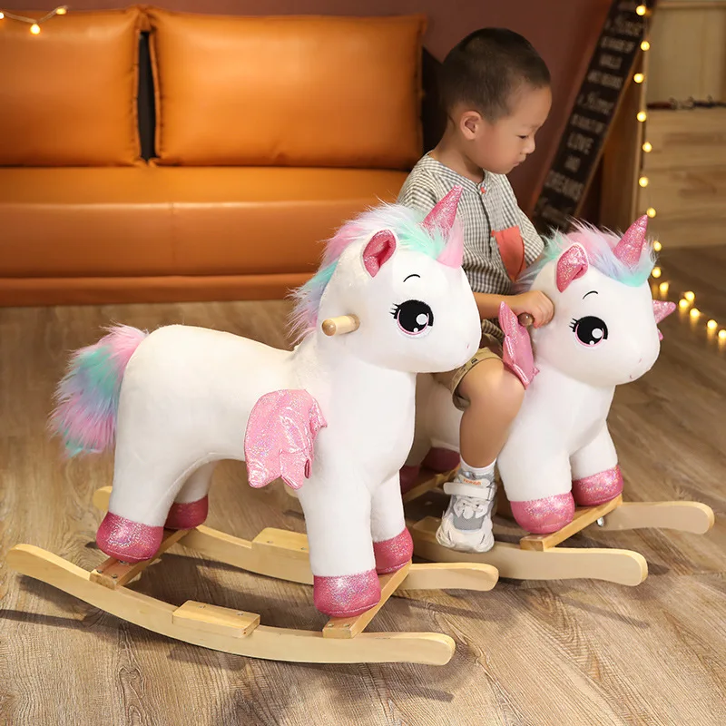 Mountable Wooden Children Ride on Toy Rocking Horse with Music Box