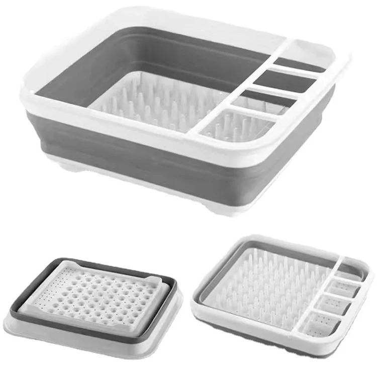 Factory Sale 100% Fresh PP+TPR Made Collapsible Dish Drying Rack Square Foldable Storage Dish Drainer