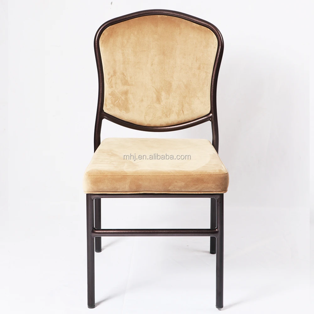Golden velvet upholstered modern luxury aluminum gold restaurant hotel banquet chairs  with back flower design