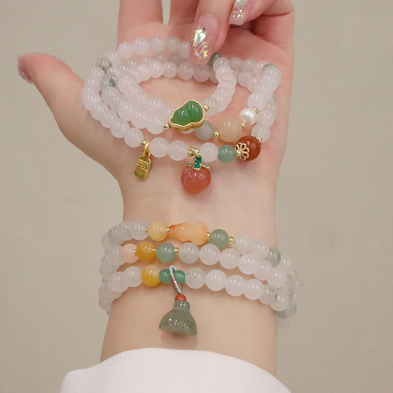 2024 Tianshan Cui Female Bracelet Three Circles New Chinese Gourd Lotus Pendant Simple Niche Fashion Jewelry Bracelets Bangles