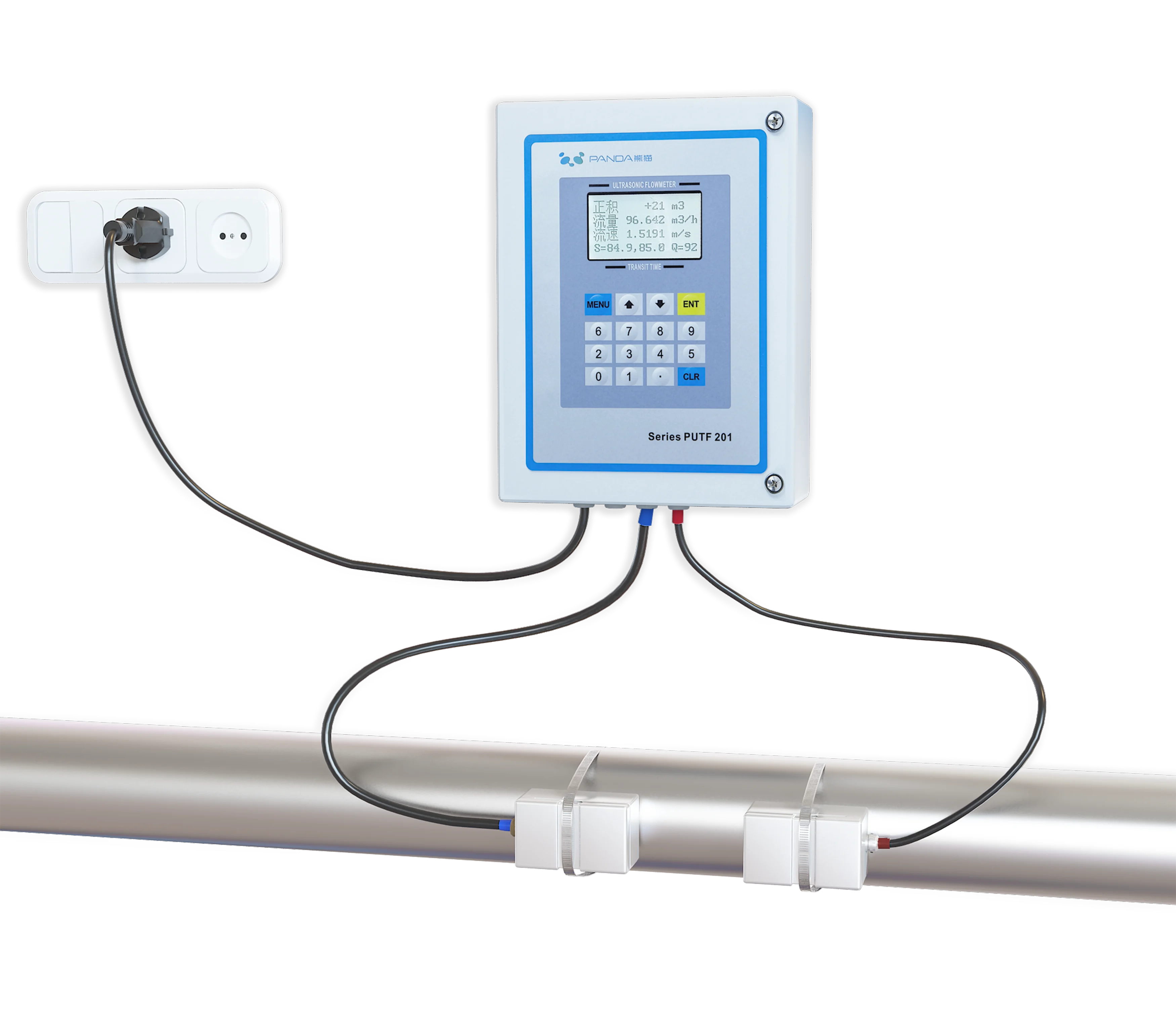 PUTF201 DN2-~6000 Clamp On Ultrasonic Digital Flow Meter with SD card for Water supply and drainage