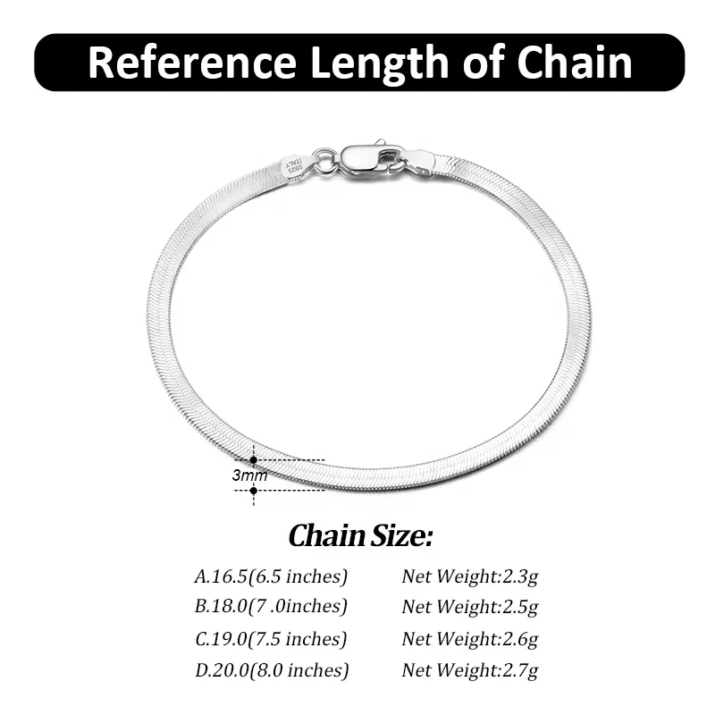 NEW Trendy 3mm 4.5mm 18K Gold Plated 925 Sterling Silver Flat Herringbone Chain Bracelets Woman Snake Bracelet Bangles 16.5-23cm