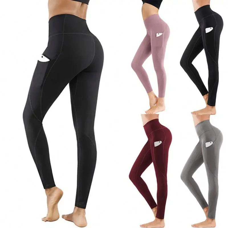 Women 4 Ways Stretch High Waist Yoga Pants with Pockets Tummy Control Workout Running Yoga Leggings
